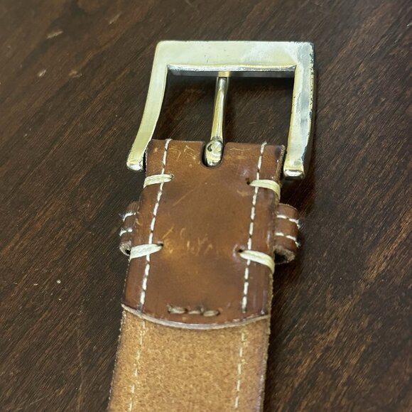 Polo Ralph Lauren Belt Mens 36/90 Brown Full Grain Leather Gold Buckle Stamped - Picture 4 of 9